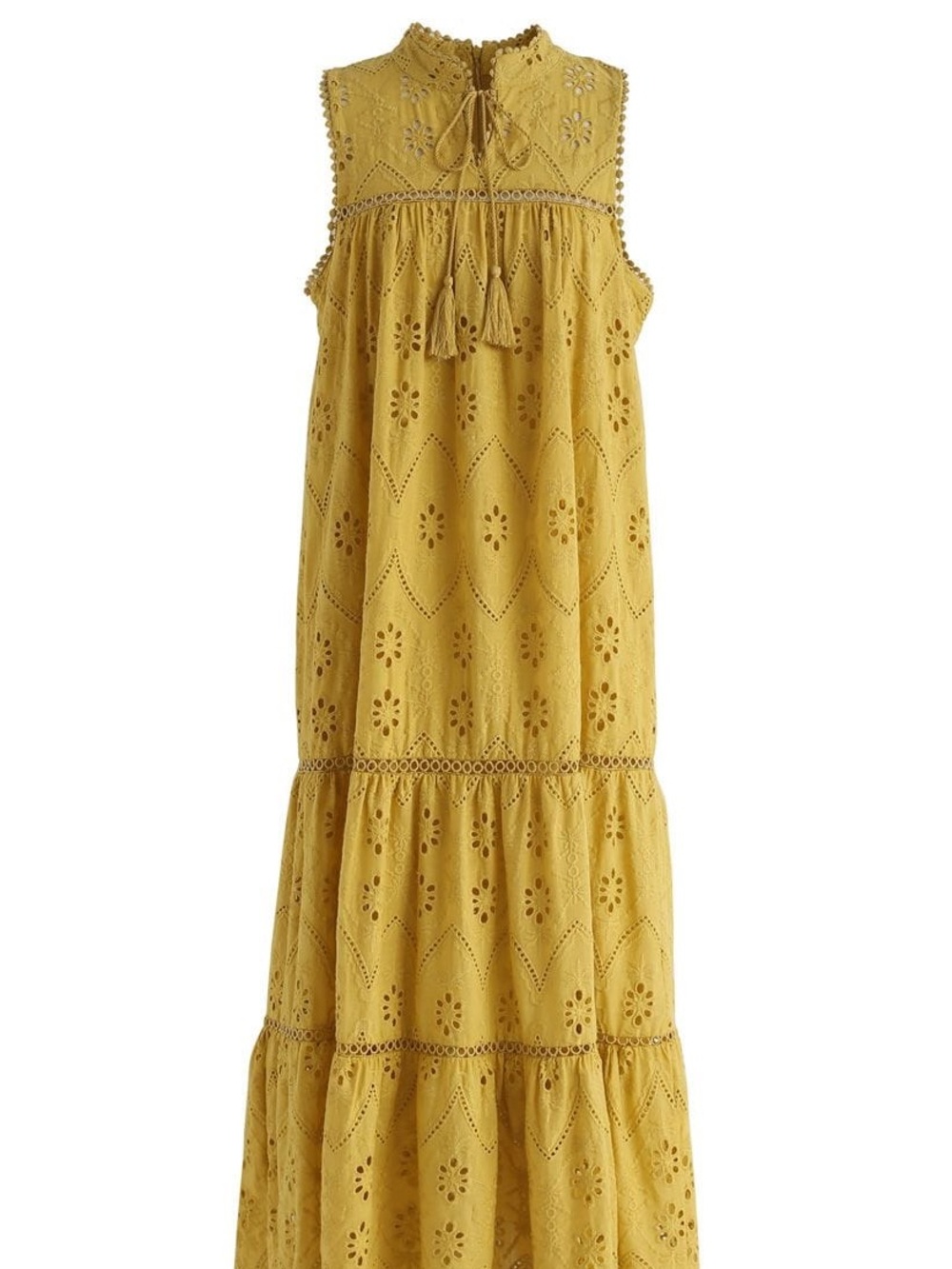 Boho Chicwish Mustard Eyelet Tiered Midi Dress